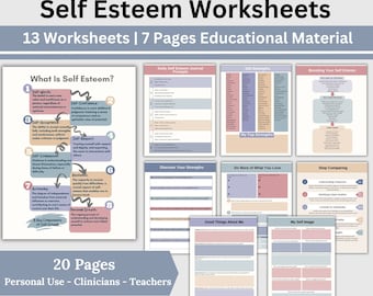 Self Esteem Therapy Worksheets: CBT, Self-Love, School Counseling (Printable PDF)