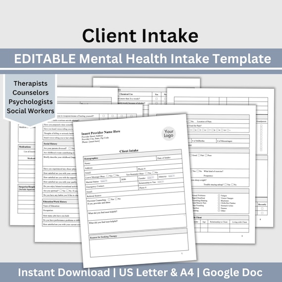 Mental Health Client Intake Form: Therapy Office Template (Google Doc)