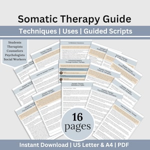 Somatic Therapy Cheat Sheets for Mental Health Clinicians, Techniques for Trauma Therapy, Guided Scripts, Reference Sheets Therapy Resources