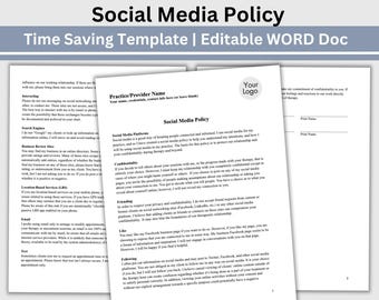 Social Media Policy Template for Therapists: Editable Forms (WORD Document)