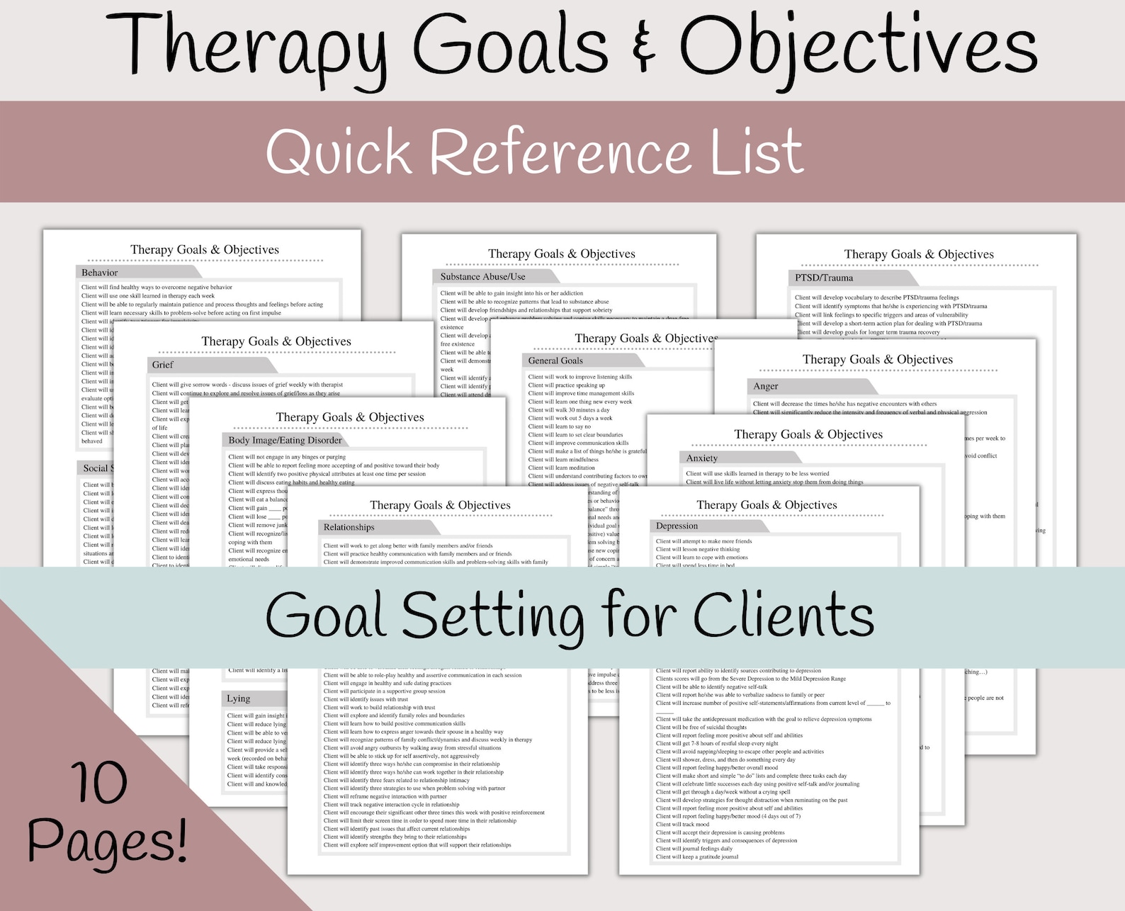 Therapy Goals & Objectives Therapist Tool for Goal Setting Etsy