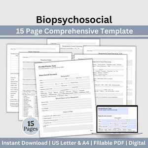 Biopsychosocial Intake Assessment Form, Comprehensive Fillable Template, Easy Note Taking and Documentation, Therapist Resources & Tools