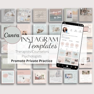 Therapist Private Practice Social Media Marketing Tool, Instagram Template, Editable Instagram Canva Template for Clinicians