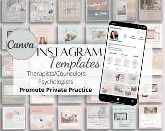 Therapist Instagram Template: Social Media Marketing for Clinicians (Canva Editable)