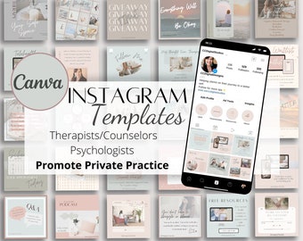 Therapist Private Practice Social Media Marketing Tool, Instagram Template, Editable Instagram Canva Template for Clinicians