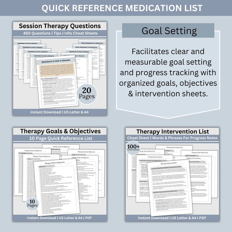 SAVE 20% with our mental health therapy cheat sheets bundle!  Shop's best seller therapy tools to help you feel prepared for your sessions.  Have the tools in place to make your documentation easier!