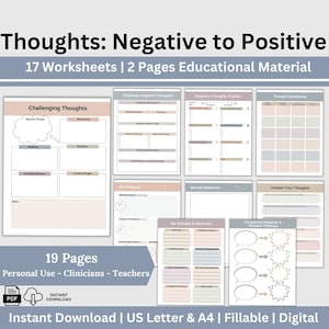 CBT Therapy Worksheets Challenge Negative Thoughts Thought Record Cognitive Distortion Reframing Therapy Workbook