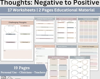 CBT Therapy Worksheets Challenge Negative Thoughts Thought Record Cognitive Distortion Reframing Therapy Workbook