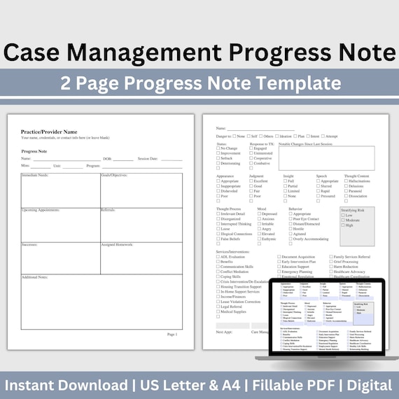 Case Management Progress Note Template: Social Worker & Counselor Forms (Digital Download)
