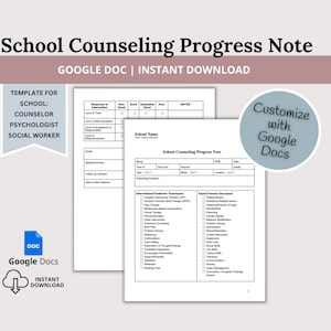 School Counselor Progress Note, Editable Google Doc, School Psychologist, Counseling Tools, School Social Worker Progress Note Template