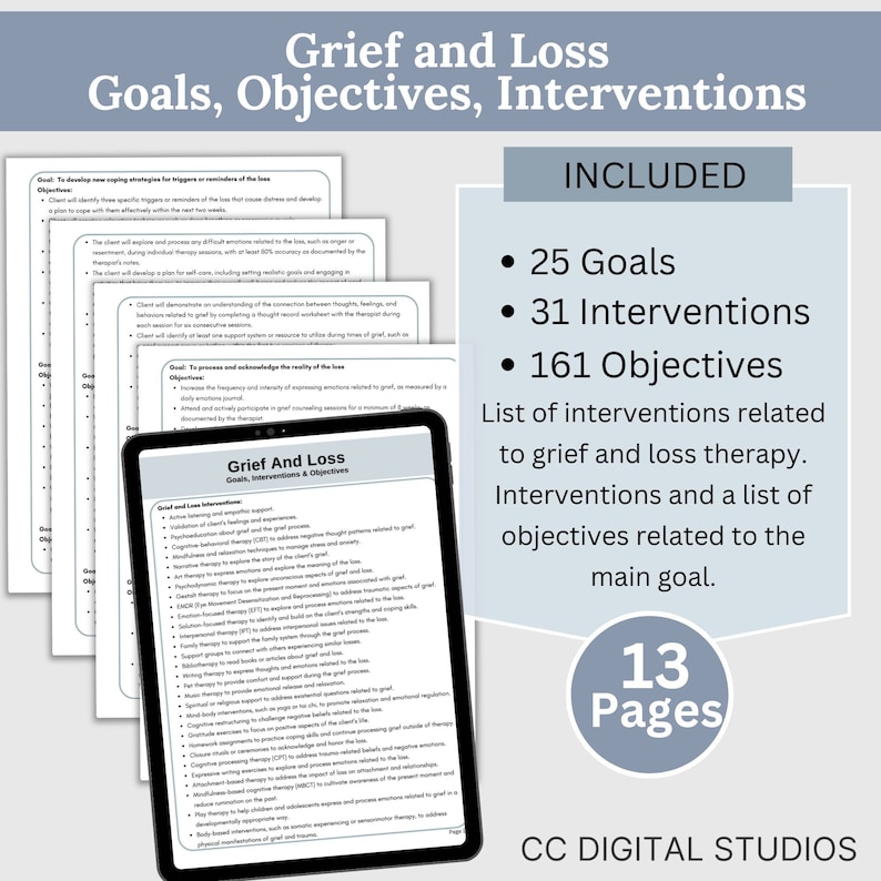 Grief Plan.pdf Grief Therapy Treatment Plan Cheat Sheet: Goals, Objectives ...