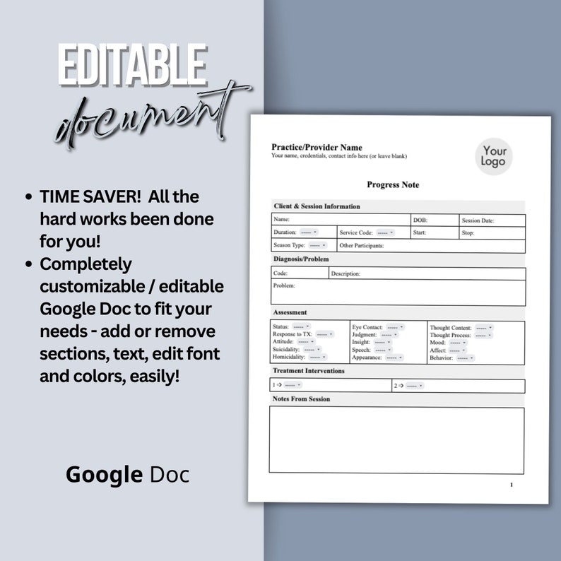 Mental Health Progress Note Template: Editable Google Doc - Etsy