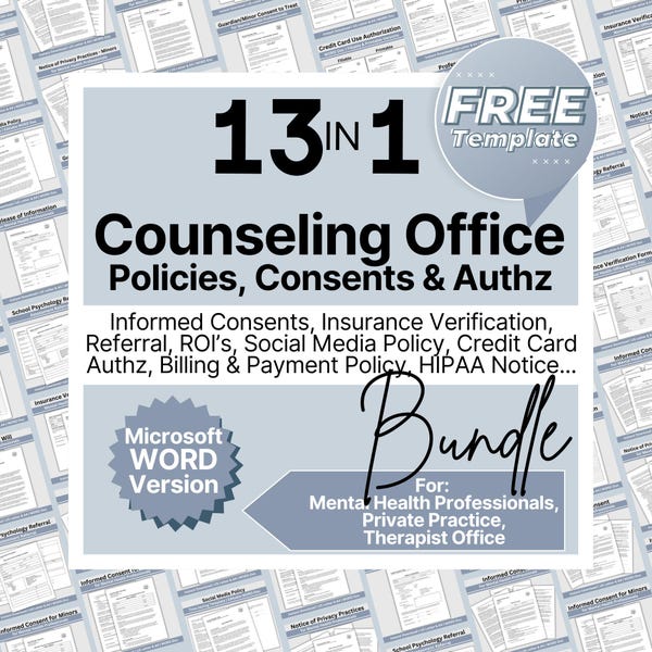 Therapist Office Forms Bundle: Richtlinien, Zustimmungen, Autorisierungen (WORD Docs)