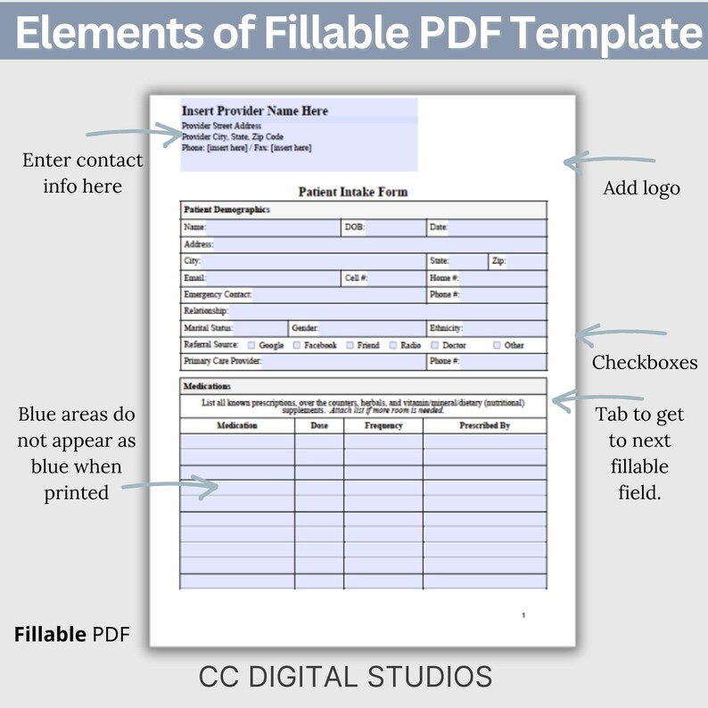 Patient Intake Checklist.pdf Medical Office Patient Intake Forms: Fillable PDF, Health History (US ...
