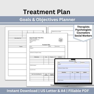 Therapy Treatment Plan Form for Counseling Office with Client Goals Intervention Options Progress Tracking and Clinician Progress Notes