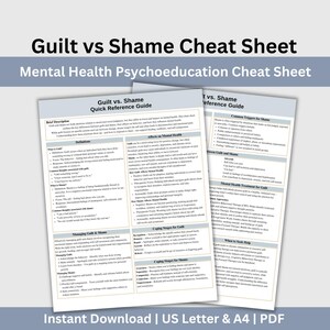 Guilt vs Shame Therapy Cheat Sheet: Mental Health Resource (Digital Download)