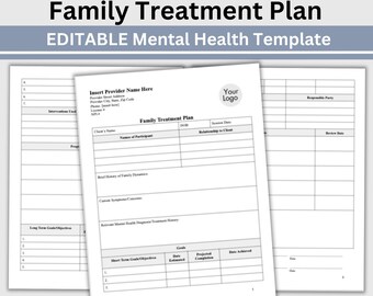 Treatment Plan for Family Therapy, Editable WORD Therapist Office Forms, Counseling Resources, Therapy Notes, Mental Health Forms