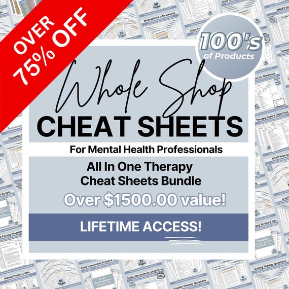 Therapy Cheat Sheets Bundle: Mental Health Tools & Resources (Digital Download