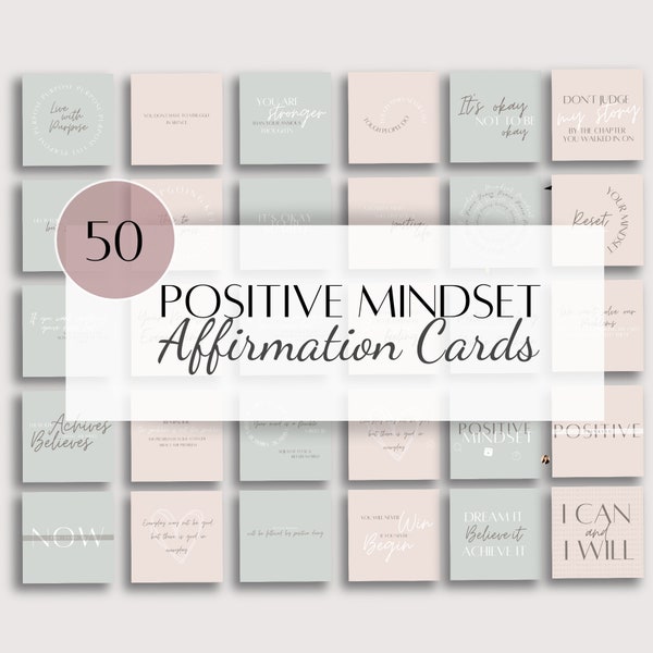 Positive Mindset Affirmation Cards, Inspirational Messages, Daily Affirmations, Mindfulness Cards, Thoughtful Self Love Gift, 3x3 Cards