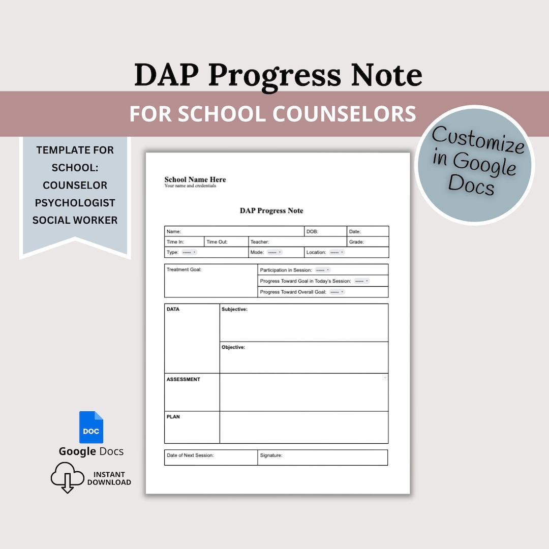 DAP Progress Note for School Counselors, School Psychologist, School ...