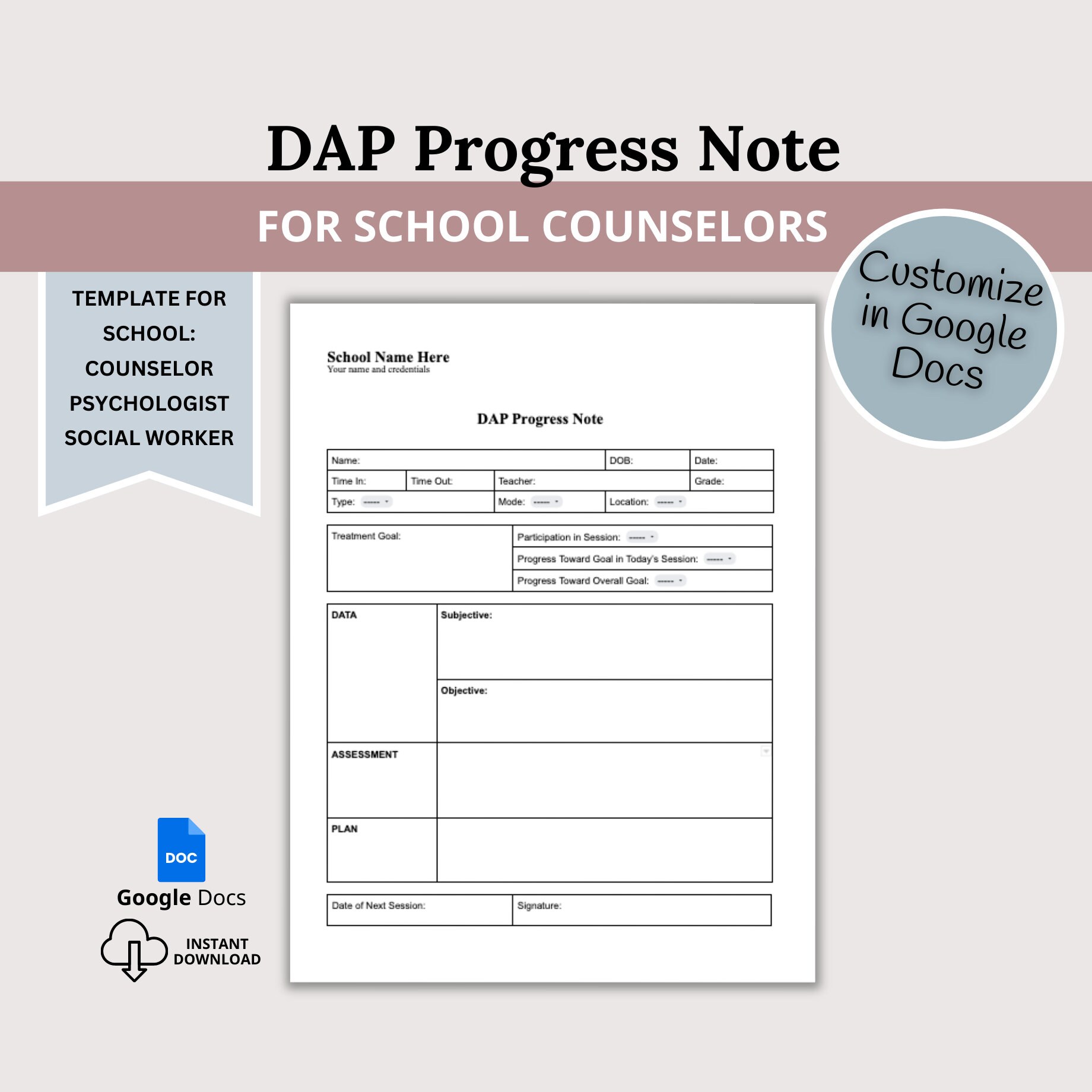 DAP Progress Note for School Counselors, School Psychologist, School ...