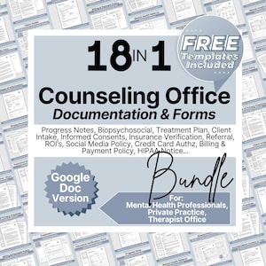 Therapy Notes and Office Policies Private Practice BUNDLE, Google Doc Counseling Intake, Progress Notes, Treatment Plan, Client Intake