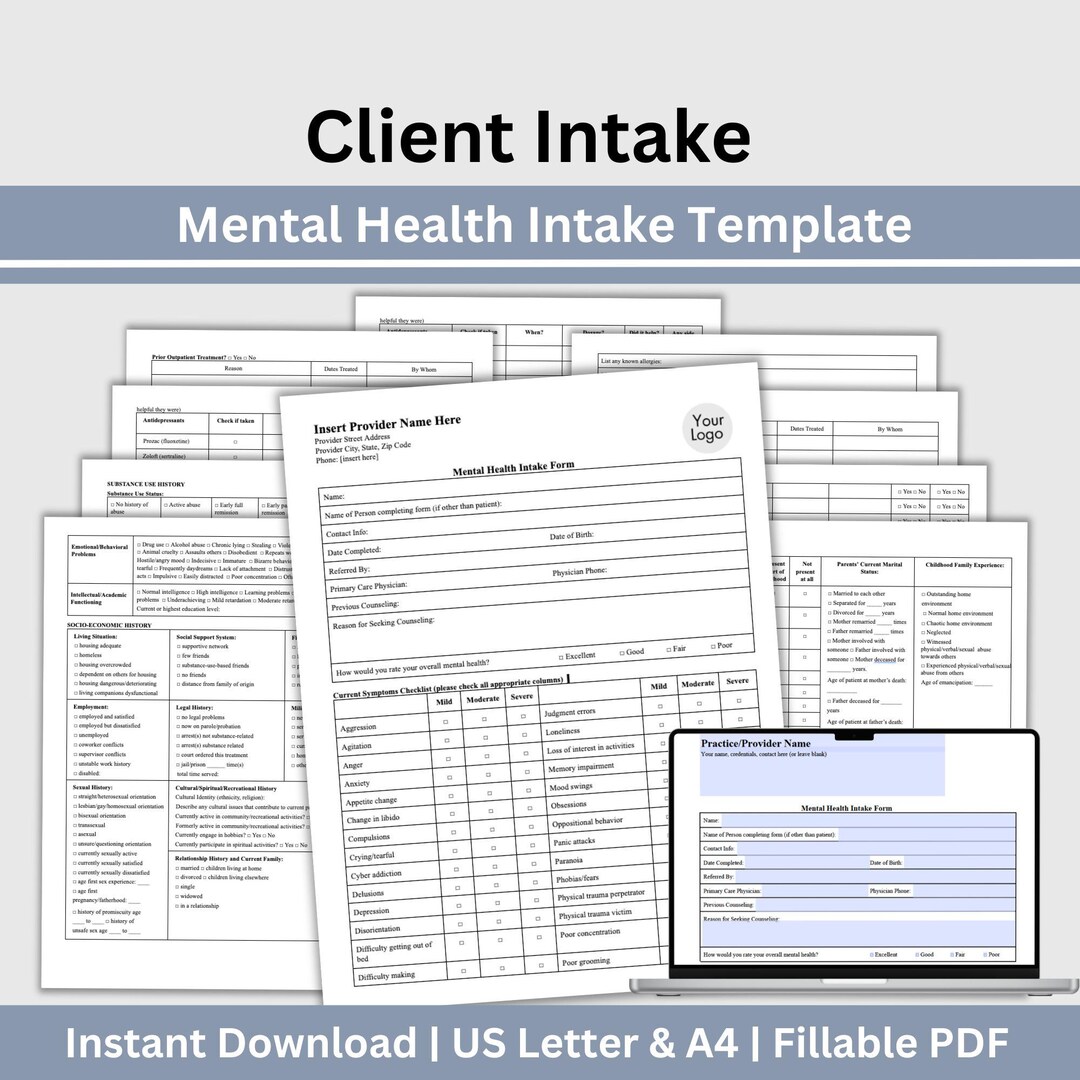 Mental Health Client Intake Form: Fillable PDF Template - Etsy