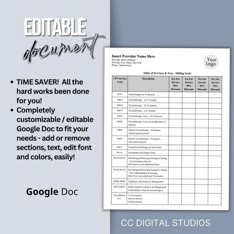 Sliding Scale Form Example Clinical Fees Template: Sliding Scale for Therapists (google Doc) - Etsy