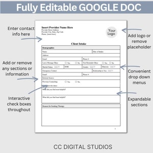 Mental Health Client Intake Form, a customizable Google Docs template specifically crafted for mental health practitioners, including therapists, counselors, psychologists, and social workers.