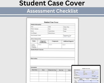 Student Assessment Template School Psychologist Case Cover & Checklist Fillable PDF Template