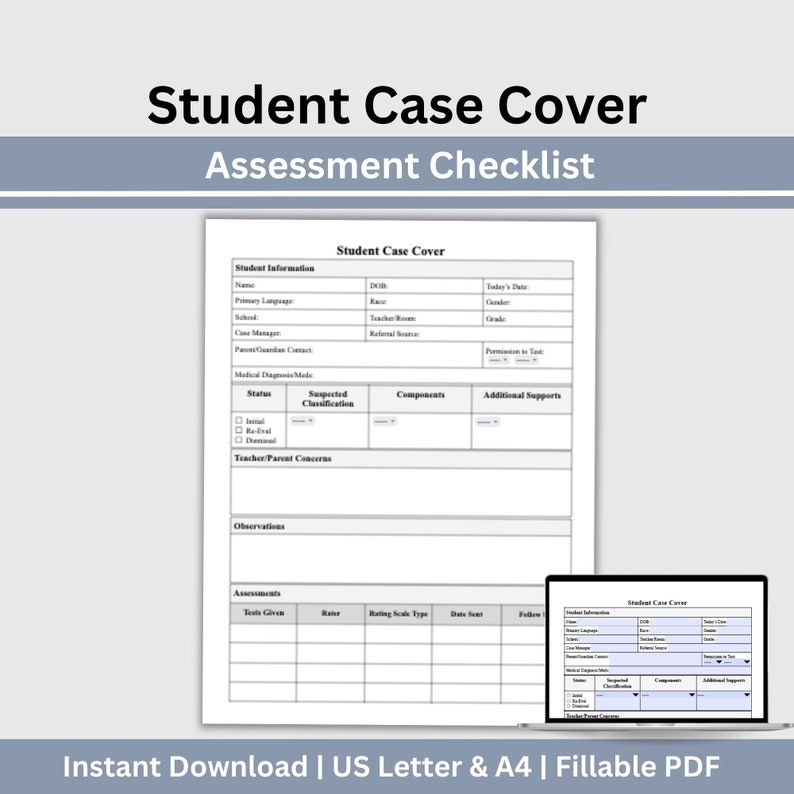 Student Assessment Template School Psychologist Case Cover & Checklist ...
