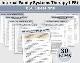 Puede incluir: Una descarga PDF imprimible de 30 páginas de preguntas sobre la terapia de sistemas familiares internos (IFS). El documento contiene 850 preguntas para ayudar a los terapeutas y clientes a explorar su mundo interior. El documento está disponible en los tamaños US Letter y A4.
