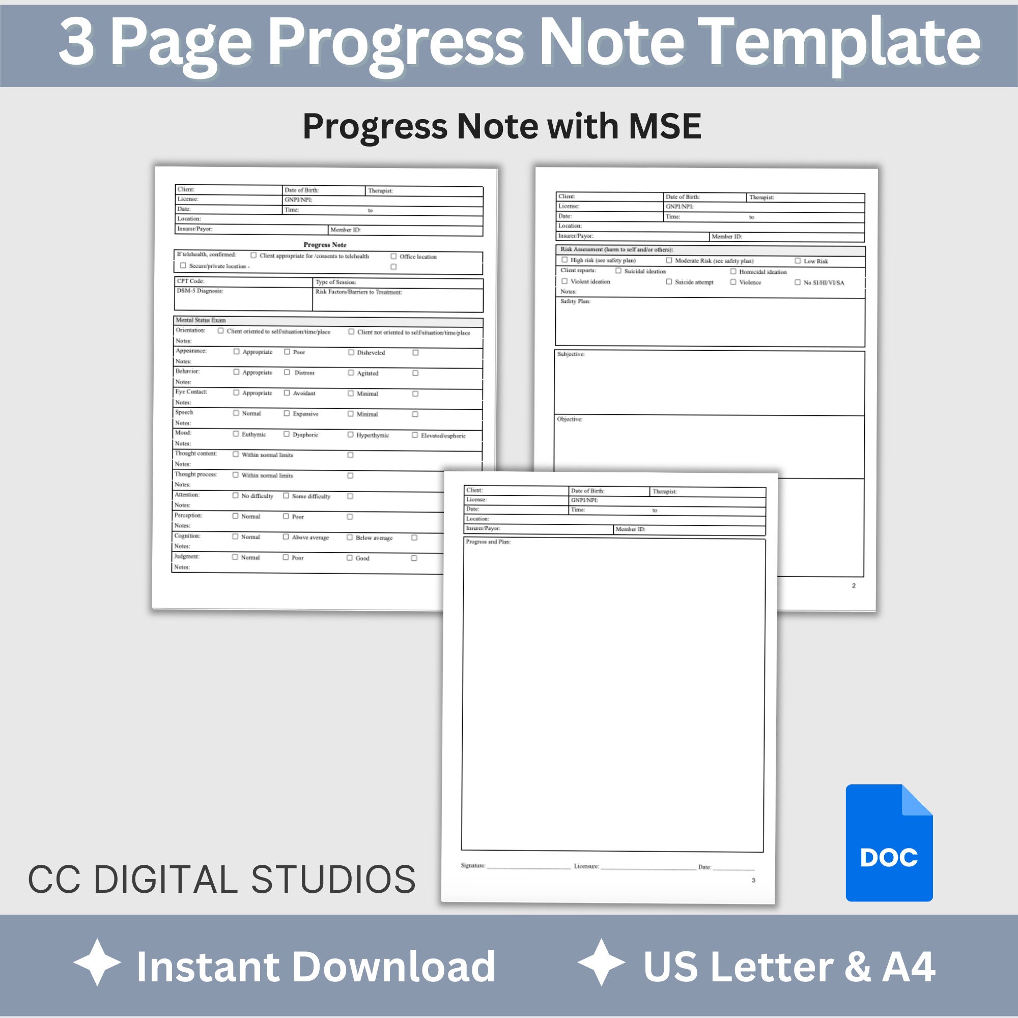 Therapy Progress Note Template: Mental Status Exam (MSE) - Google Doc ...