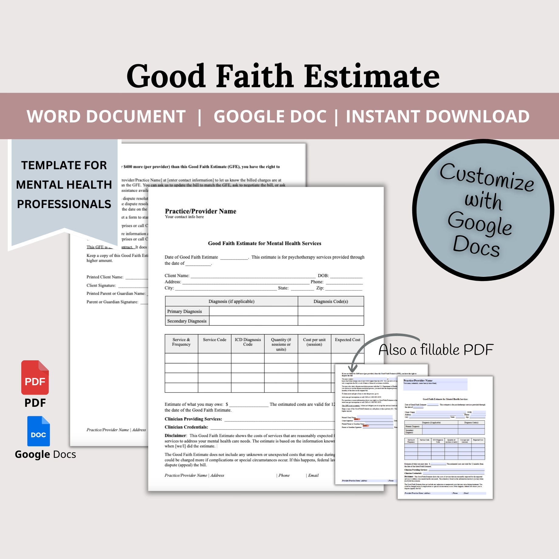 Good Faith Estimate, Editable Google Doc, Psychotherapy Private Good Faith Estimate, Editable Google Doc, Psychotherapy Private