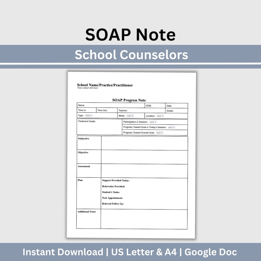 SOAP Note for School Counselors, School Social Worker Progress Note ...