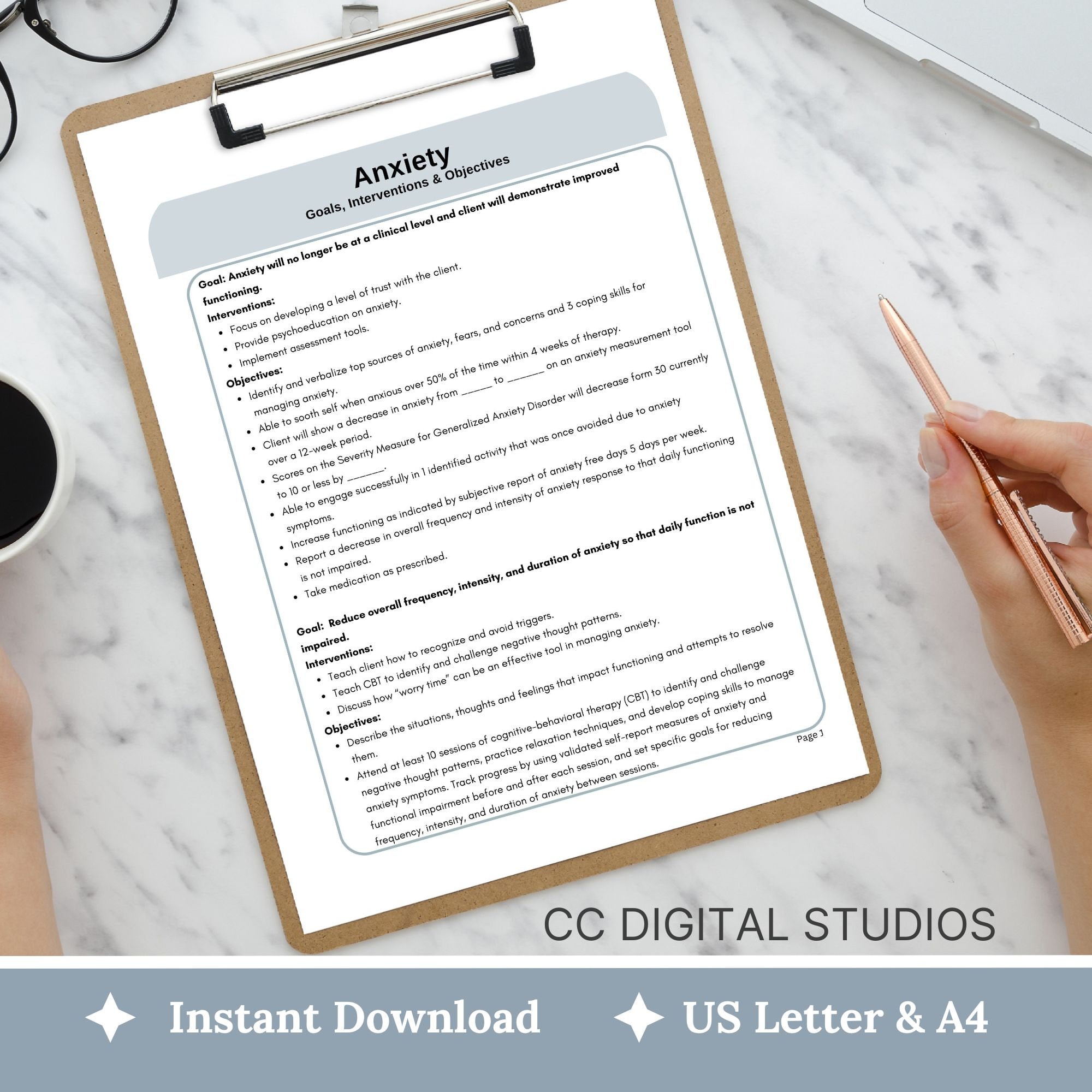 Anxiety Treatment Plan Cheat Sheet: Therapy Goals, Interventions ...