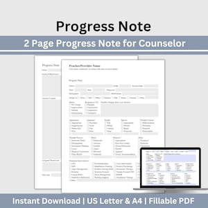 Progress Notes for Therapists, Fillable & Editable Form, Client Progress Note Template, Counseling Template, Therapy Tool, Private Practice