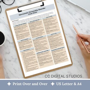 Narcissistic Personality Disorder Therapy Cheat Sheet, 2 IN 1 Psychoeducation for Client and Cheat Sheet for Counselors, Counseling Resource