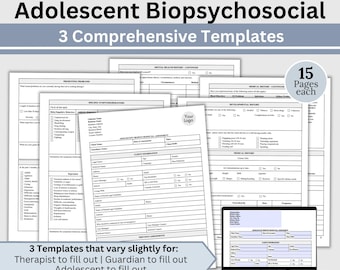 Formulario de admisión biopsicosocial para adolescentes: Plantilla para clientes de terapia (PDF rellenable)