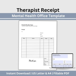 Receipt Template for Therapist Office, Fillable PDF Private Practice Forms, Billing Template, Business Forms, Counseling, Therapist Template