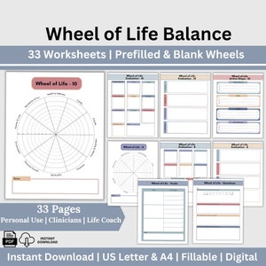 Life Coach Wheel of Life Balance Therapy Worksheets, Self Help, Self Reflection Psychology Worksheets, Therapist Office, School Counselor