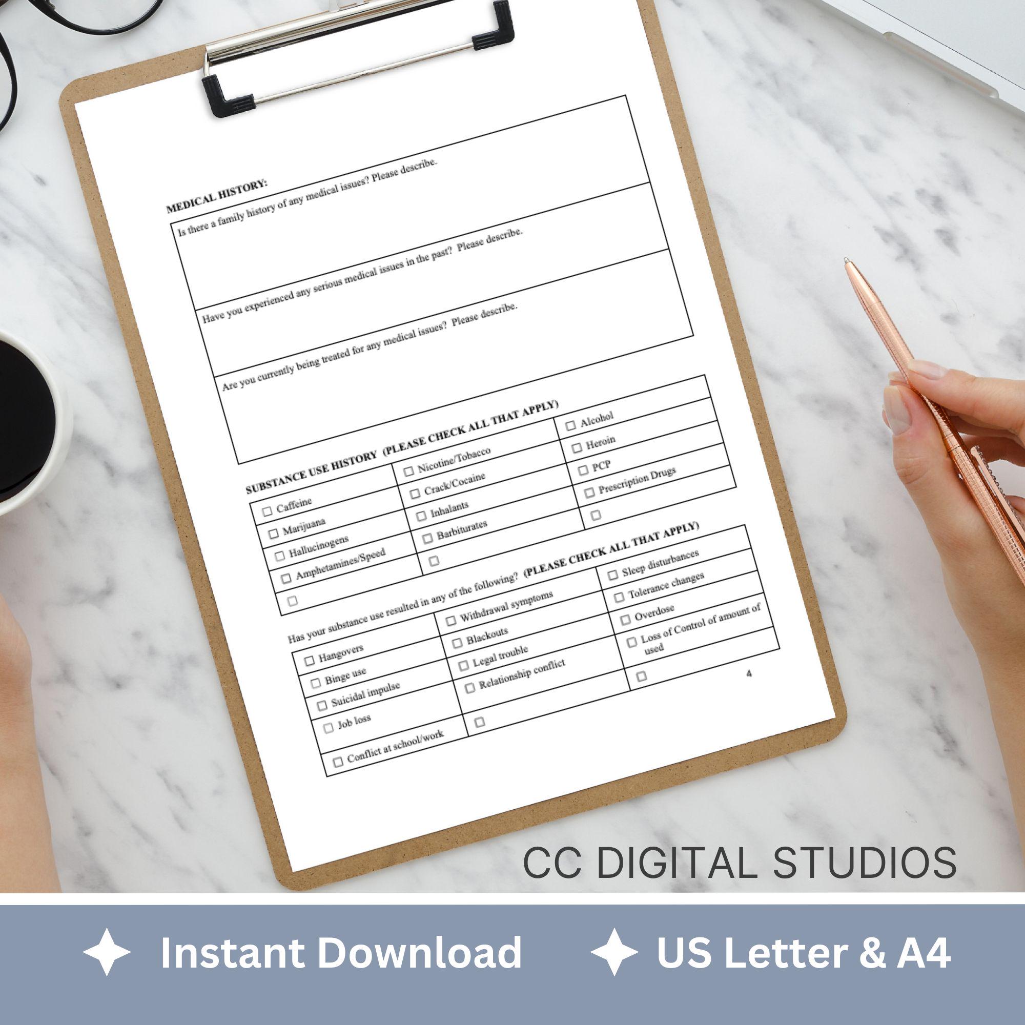Psychotherapy Intake Form for Mental Health Professionals Editable ...