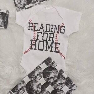Custom Baby Baseball Bodysuit Black  White Pants and Hat or Headband Set