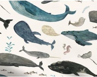 Whale Baby Swaddle + Band or Beanie, Watercolor Whales Baby Blanket, Under the Sea, Nautical Baby, Ocean Baby Clothes, Under the Sea