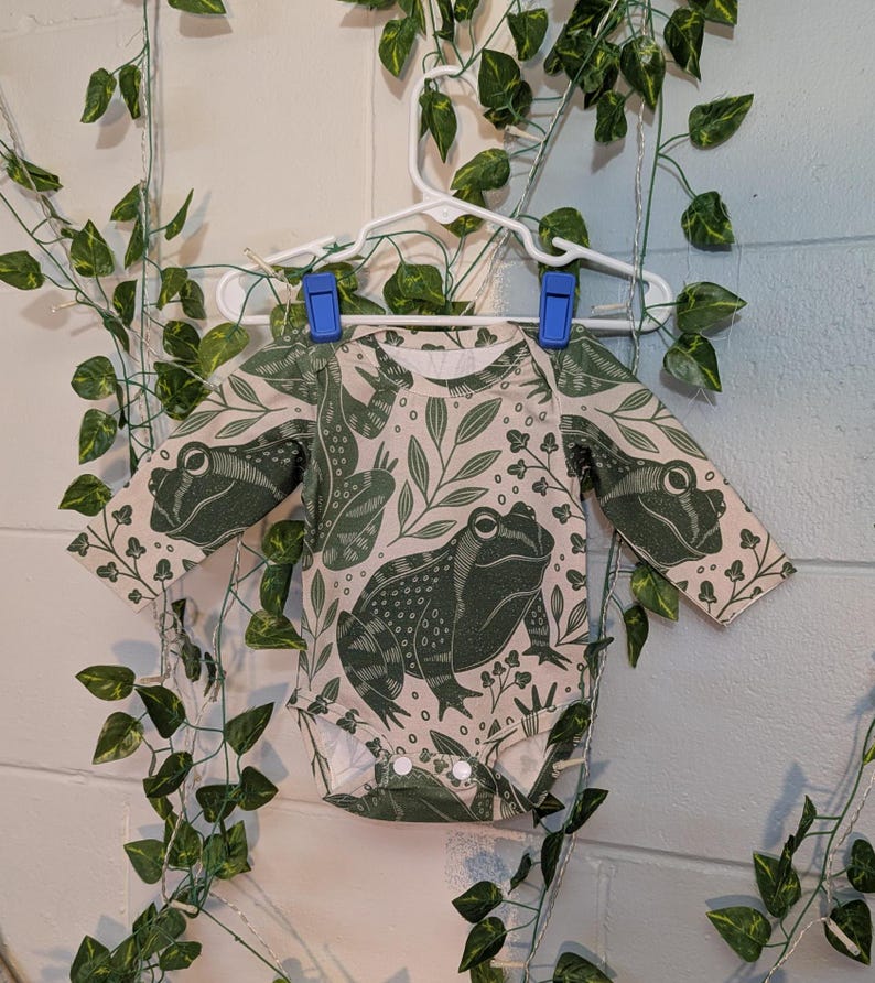 Baby Bodysuit, Handmade Snap Bodysuit, Choose your design, Mushroom Baby Clothes, Frog Newborn Outfit, Witchy Goth Baby Clothing Frogs