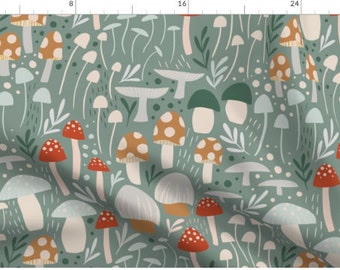 Sage Green Nature Swaddle Set, Cotton Knit Blanket + Hat or Headband in Hand-drawn Woodland Scene with Deep Orange Reds and Cream