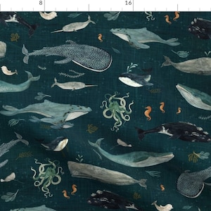 Ocean Baby Swaddle + band of beanie, diepblauwe groene zee, oceaanzoogdieren Under the Sea-waterverf, nautische babywalvissen