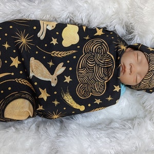 Witchy Rabbit Baby Wrap, Harvest Moon Hares Swaddle + Hat or Band ...