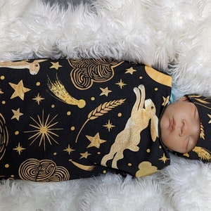 Witchy Rabbit Baby Wrap, Harvest Moon Hares Swaddle + Hat or Band ...