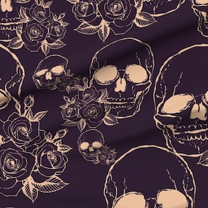 Goth Baby Clothing, Roses Skull Swaddle + Headband or Hat,  Peach on Eggplant, Day of the Dead, Pastel Goth Clothing, Spooky baby gift